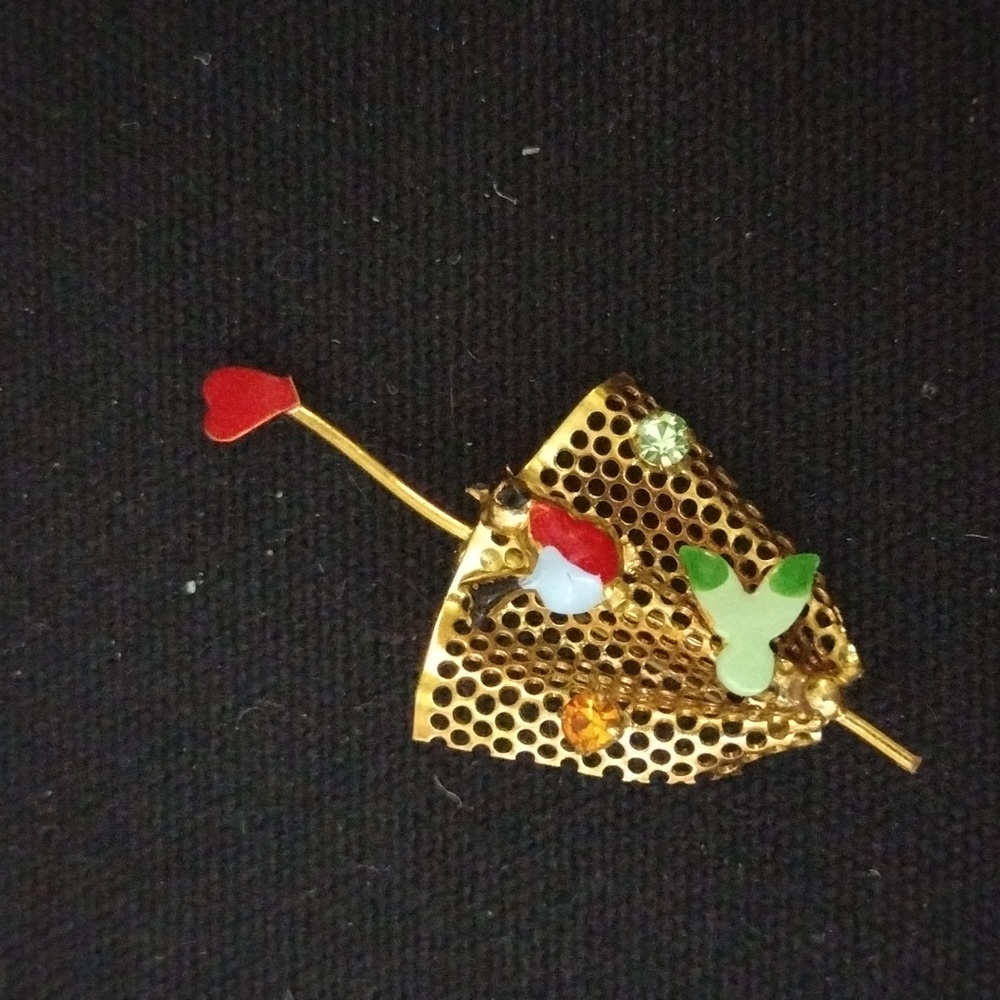Vintage Gold Tone Mesh Spring Umbrella Brooch